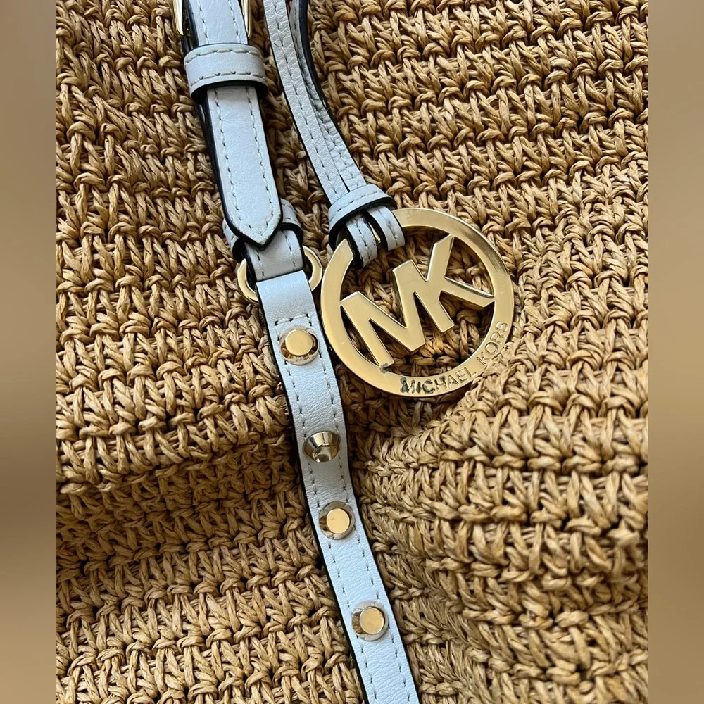 Michael Kors Straw & Leather Tote Bag - Picture 3 of 4